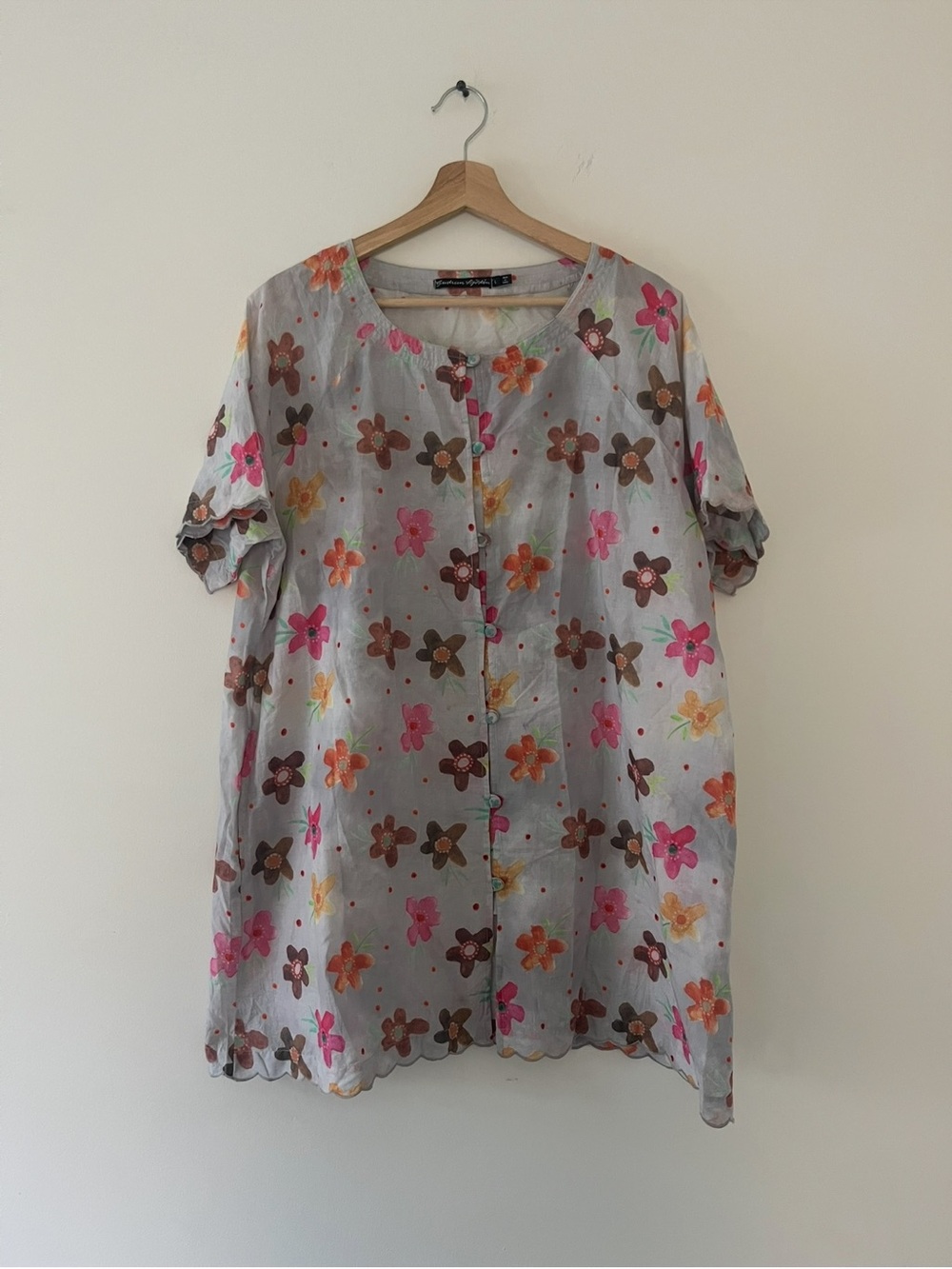 Gudrun Sjoden Woven Tunic or Dress in Gray with Pink Accents Lighweight - Picture 3 of 9